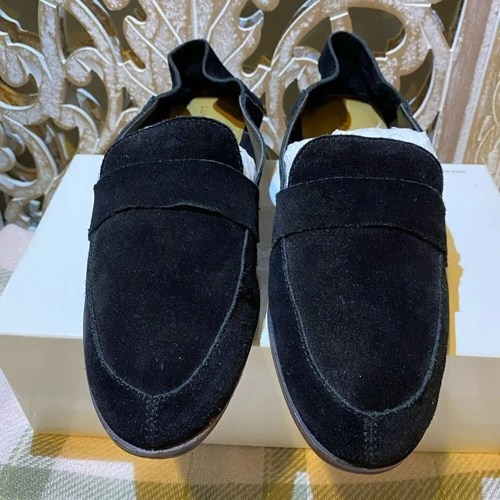 Lucky brand soft comfortable ebony onyx black suede lounge loafers 8.5 boho
